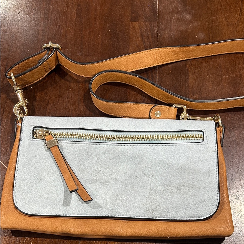 Tan and Baby Blue Crossbody Women's Purse
